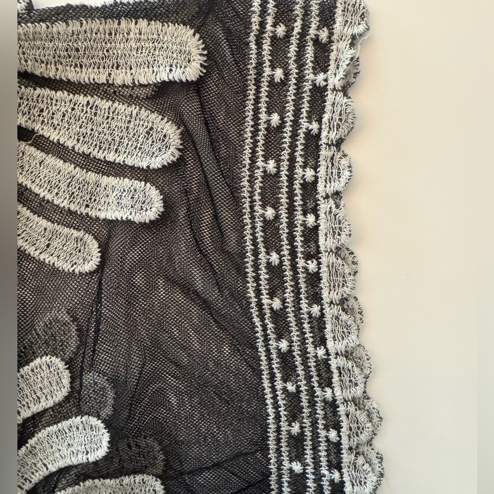 Boho Sheer Embroidered Kimono Cover Up Black White One Size - Picture 4 of 7